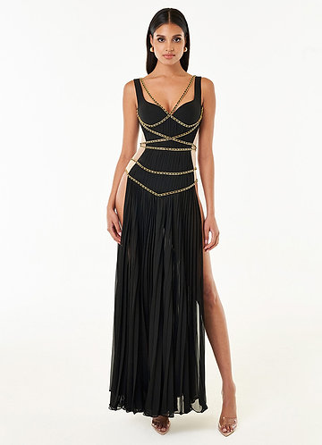 E160 Long Sleeve Black Evening Dress - Glamourazz