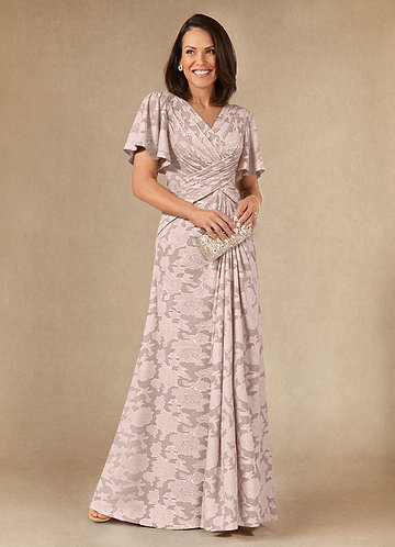 Azazie Emmeline Mother of the Brides Dresses Blushing Pink A-Line Pleated Floral Burnout Dress image1