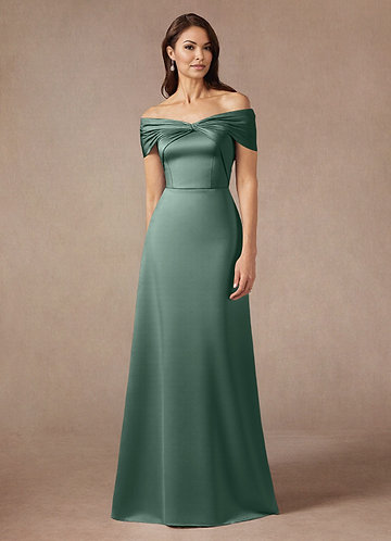 Azazie Amelia Mother of the Brides Dresses Eucalyptus A-Line Off the Shoulder Stretch Satin Dress image1