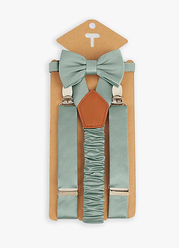front Conjunto de pajarita y tirantes de satén mate a juego para niño