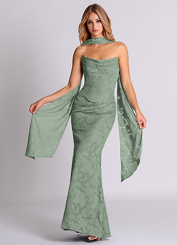Azazie Sorrel Vestidos de dama de honor Vestido de Matcha de Devorado Floral de Corte Sirena Convertible con Corsé image1