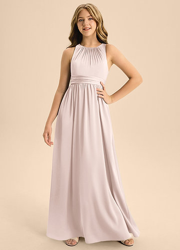 Azazie Jaylah Junior Vestido de Rosa Rubor de Satén Elástico de Corte en A con Plisado image1