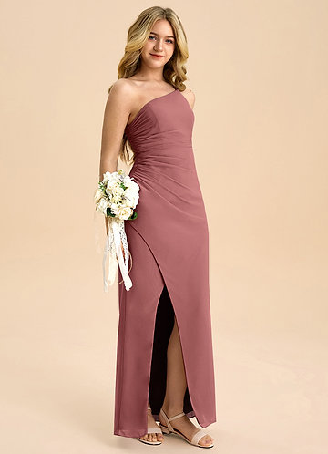 Azazie Eren Junior Vestido Ametista de Chiffon de Linha A com Plissado image1