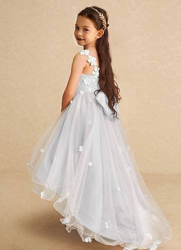 Azazie Celia Flower Girl Dresses Diamond White A-Line Lace Tulle Dress image1 0