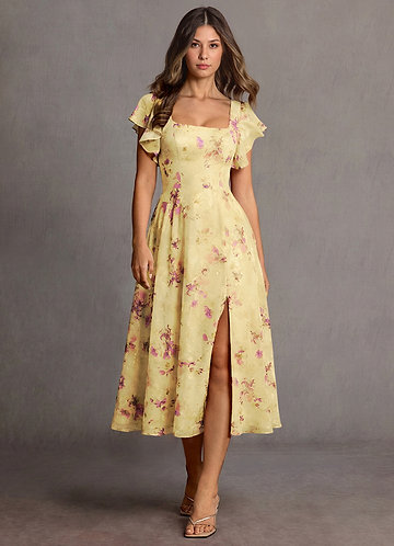 yellow wedding guest dress midi Yellow Wedding Guest Dresses