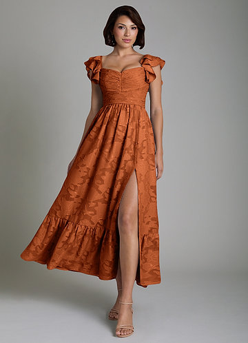 Orange Midi Bridesmaid Dresses