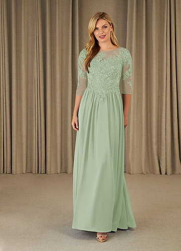 Azazie Mirielle Vestidos de Madre de la Novia Vestido de Salvia Polvorienta de Gasa de Corte En A con Encaje Scoop image1