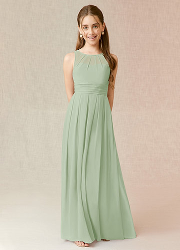 Azazie Bibiane Junior Dusty Sage A-Line Pleated Chiffon Dress image1