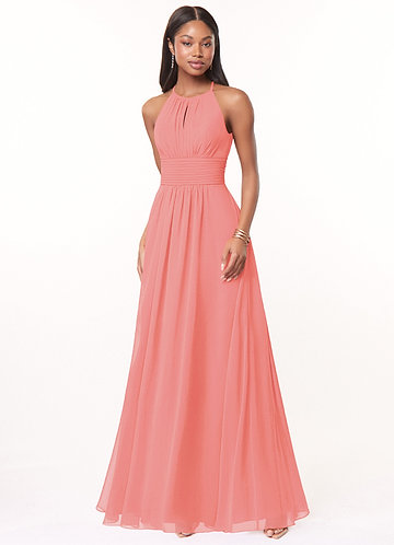 green emerald velvet dress Elegant A-Line One Shoulder Coral Chiffon Long Bridesmaid Dress main image 0