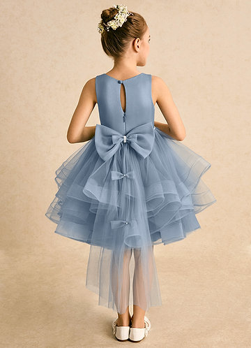 Azazie Tinie Flower Girl Dresses Dusty Blue Ball-Gown Bow Tulle Dress image1