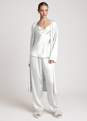 front Vit 3-delat loungeset i satin med långa ärmar