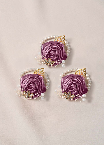 front 3PC Matching Color Bridesmaids Wrist Corsage with Pearl Bracelet