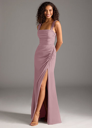 Azazie Jesaphine Bridesmaid Dresses Dusty Rose Sheath Bow Chiffon Dress image1 0