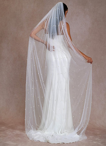 front Reyna Pearl Chapel Length Veil