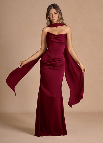 burgundy formal dresses australia Blaise Burgundy Satin Maxi Dress - 12