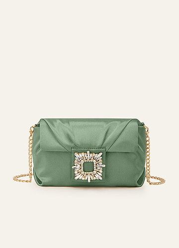 front Matchende farve stretch satin rhinsten firkantet spænde clutch