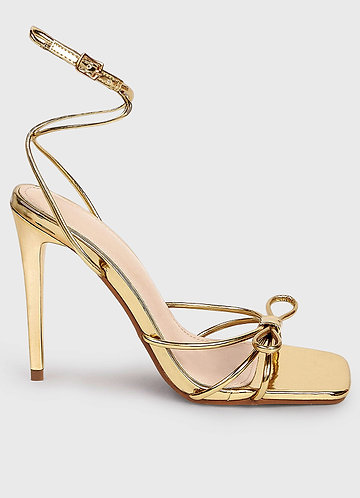 front Golden Bow Stiletto Heels