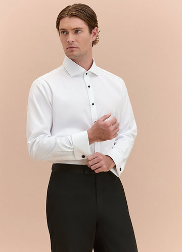 front Henry White Stud-Front Cotton Tuxedo Shirt
