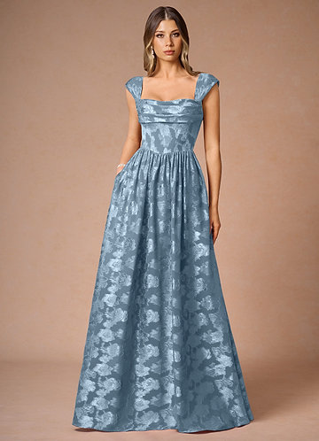 dusty blue guest wedding dress Berylove Women Dusty Blue Sheath Satin Bridesmaid Dress Cowl Neck Maxi Wedding Party Guest Dress with Slit, Dusty Blue / US6