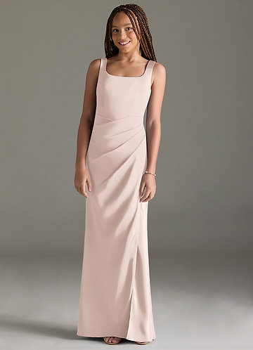 Azazie Mero Junior Vestido de Rosa Rubor de Satén Elástico de Corte Sirena con Plisado image1