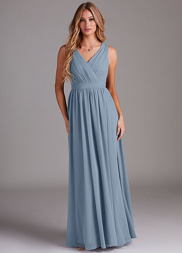 Azazie Kingsley Bridesmaid Dresses Dusty Blue A-Line Lace Chiffon Dress image1