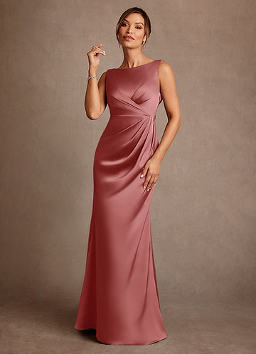 Azazie Baltimore Mother of the Brides Dresses Antique Rose A-Line Pleated Stretch Satin Dress image1