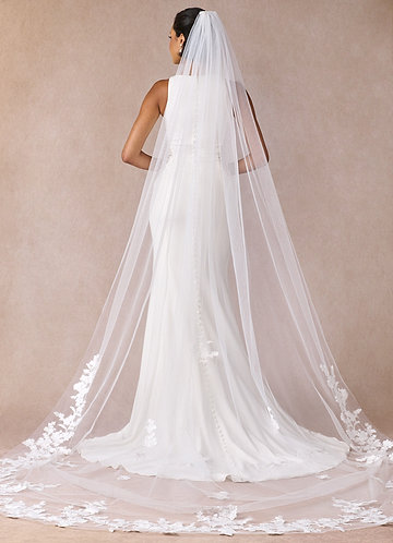 front Floral Lace Chapel Length Veil