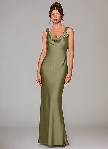 Azazie Rylina Vestidos Dama de Honor Vestido de Pistacho de Satén Elástico de Corte Sirena image1