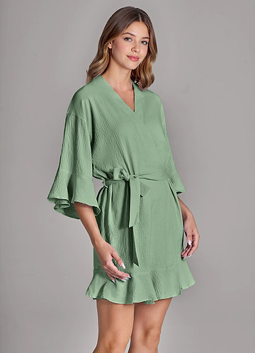front Matching Color 2-Piece Ruffled Cloud-Soft Robe and Slip Set