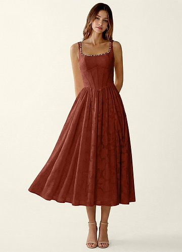 Ottavia Burnt Umber Jacquard Midi A-line Graduation Dress image1