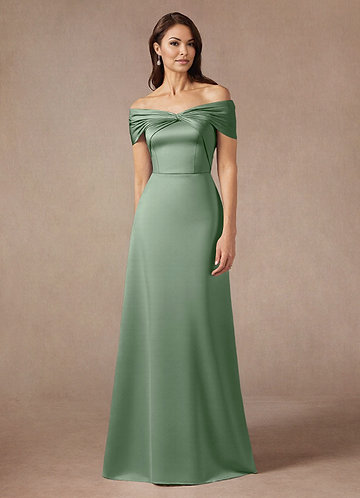 Azazie Amelia Mother of the Brides Dresses Matcha A-Line Off the Shoulder Stretch Satin Dress image1