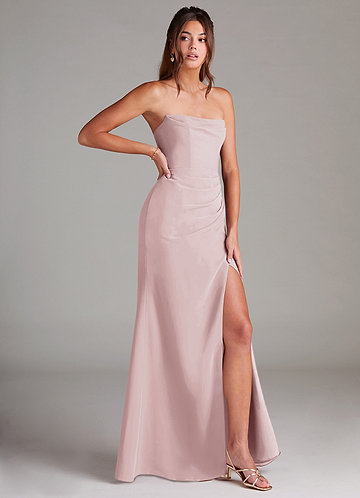 Azazie Leonis Bridesmaid Dresses Vestir Rosa Corado de Chiffon de Bainha com Sem alças image1