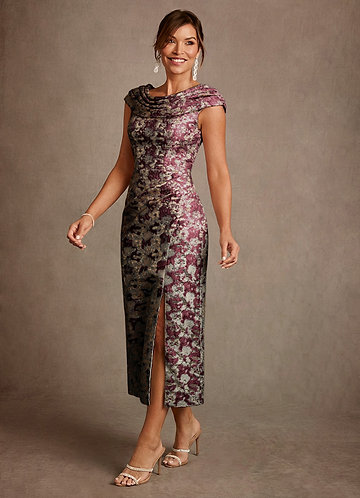 Azazie Alpine Robe Mère de la Mariée & du Marié Robe Trapèze en Jacquard Floral Plissée Cabernet image1