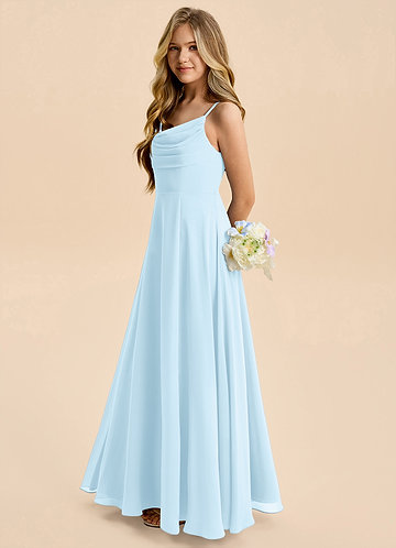 sky blue junior bridesmaid dresses A-Line Square Neck Chiffon Junior Bridesmaid Dresses with Flutter Slee