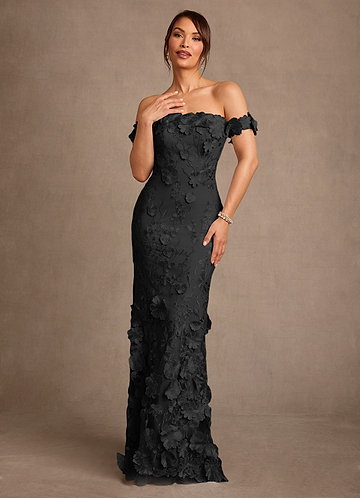 Azazie Lotta Mother of the Brides Dresses Black Mermaid Off the Shoulder Lace Dress image1