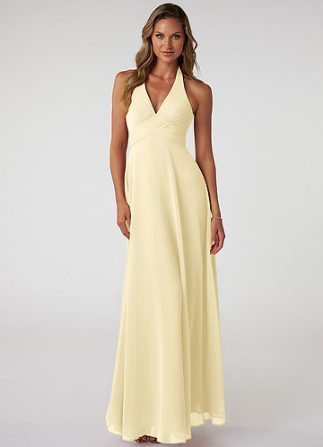 Azazie Tessie Bridesmaid Dresses Lemon Sorbet A-Line V-Neck Pleated Chiffon Dress image1