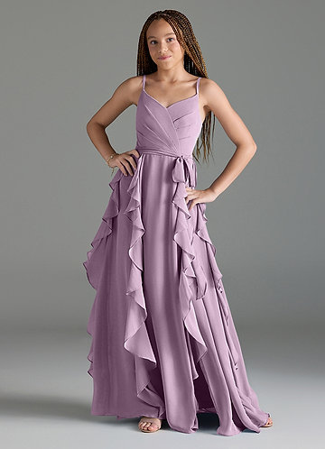 Azazie Peyton Junior Vestido Glicínia de Chiffon de Linha A com Plissado image1