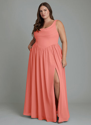 plus size pink chiffon dress Salmon Bridesmaid Dresses Empire-Waist Backless Pleated Short VENDOR COLOR-NAVY BLUE Bridesmaid dress From Boohoos inclusive collection Sizes:4