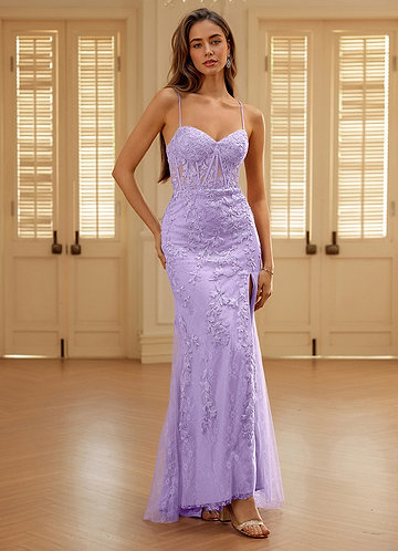 Mythra Purple Lace-embroidered Tulle Mermaid Prom Dress image1