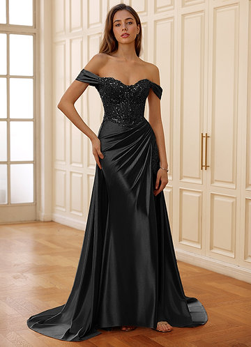 Rowane Black Corset Rhinestone Sheer Lace Prom Dress image1