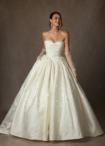 Azazie Celestia Wedding Dresses Antique White Ball-Gown Strapless Floral Jacquard Dress image1