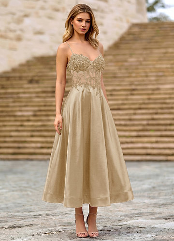 Cemtine Champagne Lace Sequin Embroidery Satin Wedding Guest image1