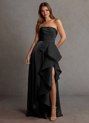 Kalista Black Satin Faced Chiffon Prom Dress image1