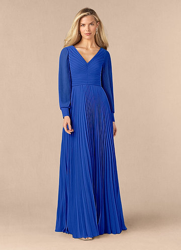 Azazie Zina Mother of the Brides Dresses Royal Blue A-Line Pleated Chiffon Dress image1