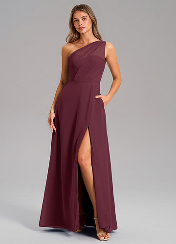 Azazie Phaedra Bridesmaid Dresses Vestido Cabernet de Chiffon de Linha A com Um ombro image1