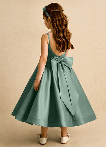Azazie Babs Flower Girl Dresses Eucalyptus Ball-Gown Pleated Matte Satin Dress image1