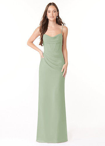 Azazie Mai Bridesmaid Dresses Dusty Sage Sheath Pleated Chiffon Dress image1