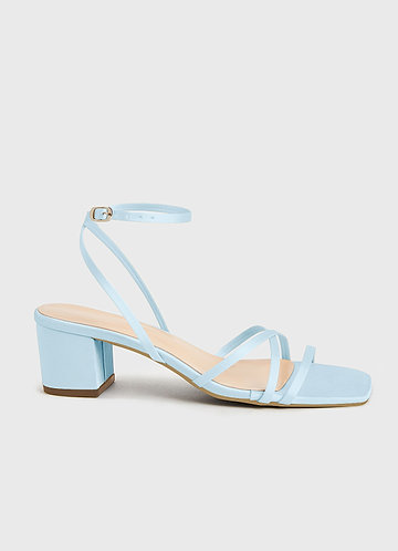 front Matching Color Matte Satin Cross Strips Block Heel Sandals