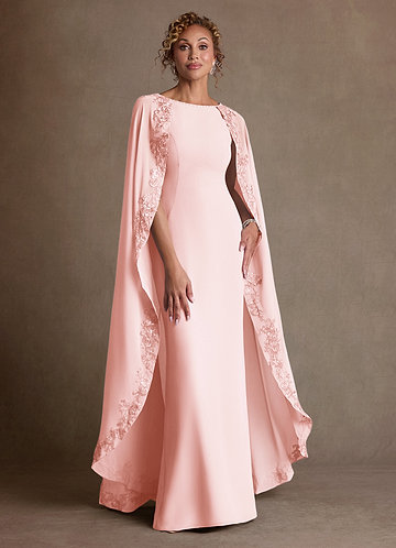 Azazie Artemisia Vestidos para Mãe da Noiva Vestido Rosa Corado de Chiffon de Bainha com Renda image1