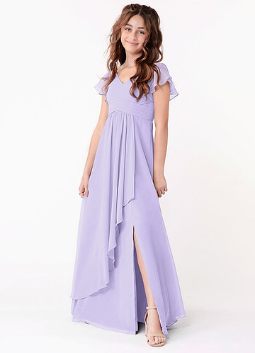 Azazie Omari Junior Lilac A-Line Ruched Chiffon Dress image1